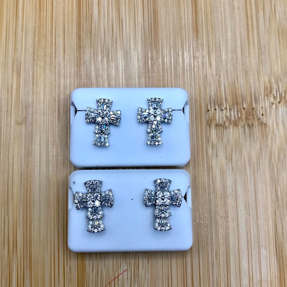 925 Sterling Silver 1.50CT MOISSANITE Cross Stud Earrings - PUSH or SCREW BACKS